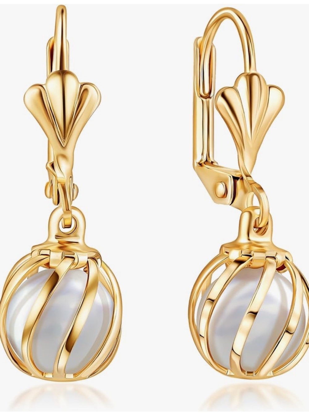 Anthropologie Gold Tone Cage Pearl Drop Earrings